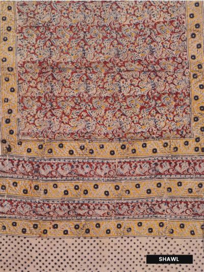 Graceful Cotton Printed Kalamkari Peacock Motifs Dress Material