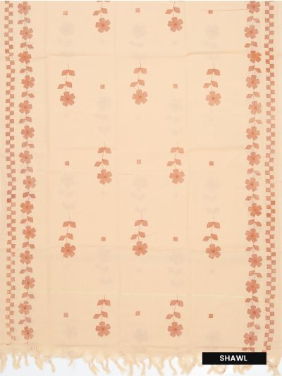 Graceful Cotton Floral Motif With Leafy Geometric Border Dress Material