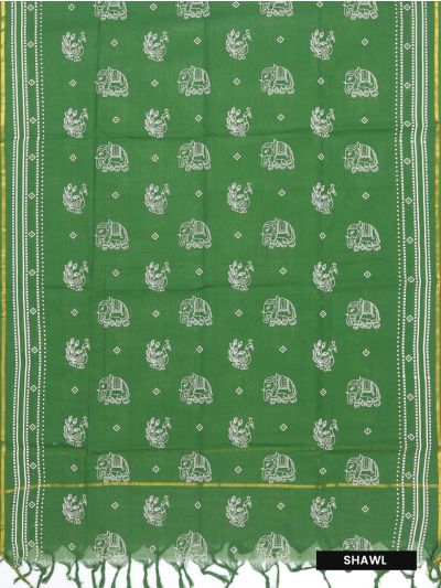 Graceful Cotton Elephant Motif Geometric Pattern Dress Material