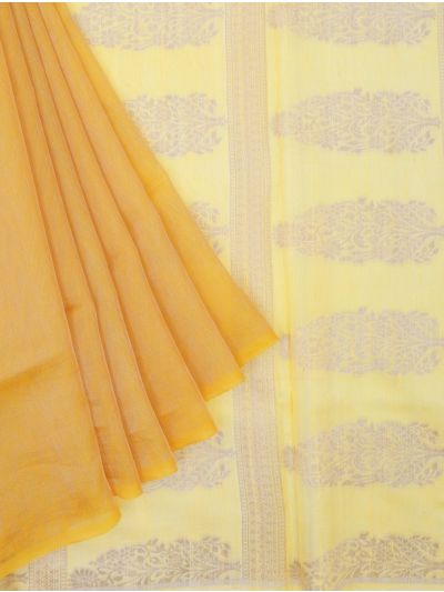 BlossomEase Pure Banarasi Silk Leaf Motif Stripes Patterns Saree