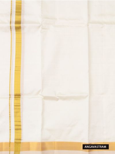 Men's Traditional Off White Pure Silk  Dhoti, Shirt and Angavastram  Set 