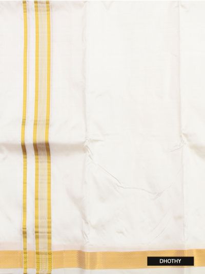 Men's Traditional Pure Silk  Dhoti, Shirt and Angavastram Set Off White color