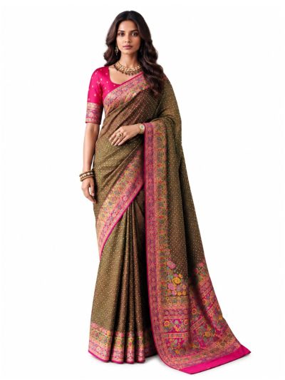 Gracecharm Katan Silk Butta with Floral Pallu Saree