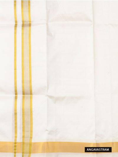 Men's Traditional Pure Silk  Dhoti, Shirt and Angavastram Set Off White color