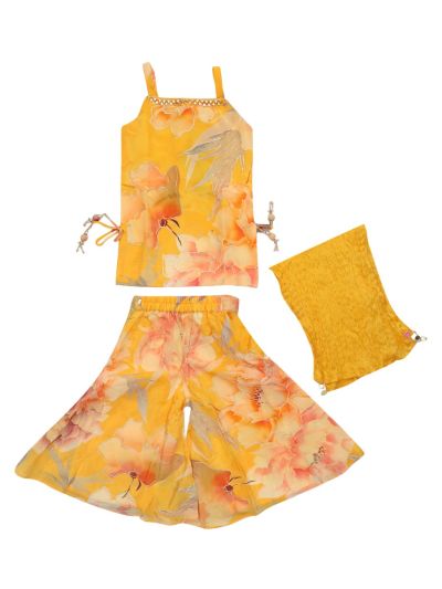 Graceful Essence Girls Marigold Floral Palazzo Set with Dupatta