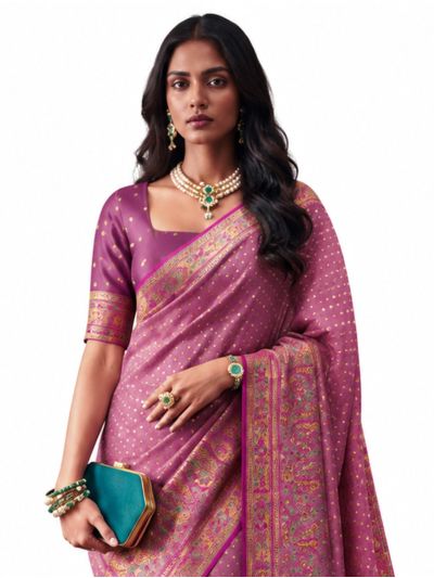 Gracecharm Katan Silk Butta with Paisley Floral Jaal Pallu Saree