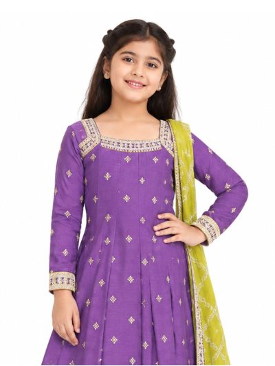 Graceful Essence Girls Floral Butta Flared Kurta Pant Dupatta 3 Piece Suit Set