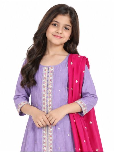 Graceful Essence Girls Butta Embroidered Kurta Pant Dupatta Suit Set