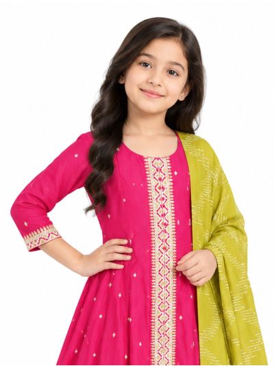 Graceful Essence Girls Sequin Butta Flared Kurta Pant Dupatta 3 Piece Suit Set