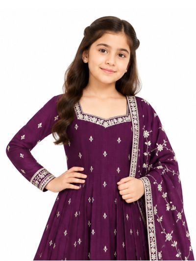 Graceful Essence Girls Butta Embroidered Flared Kurta Pant Dupatta Set