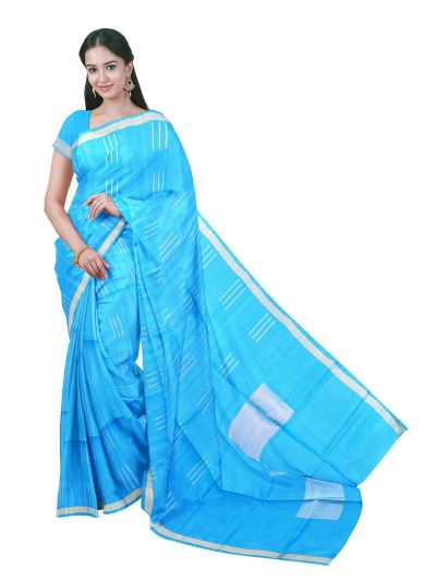 Gracecharm Pure Soft Silk Triple Line Butta with Square Block Pallu Saree