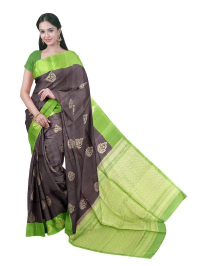 Gracecharm Pure Soft Silk Floral Butta with Chevron Brocade Pallu Saree