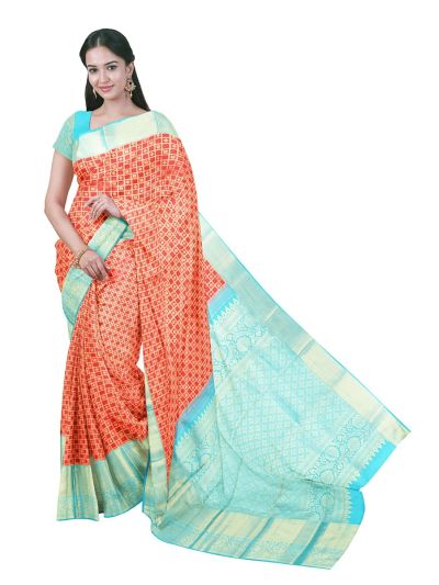 Gracecharm Pure Silk Annapakshi Floral Check with Floral Diamond Pallu Saree