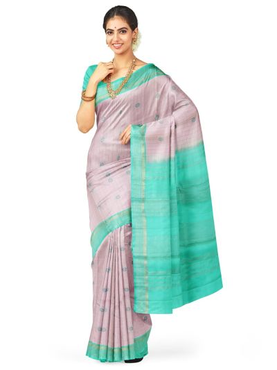 Kanmanie Soft Silk Check Floral Butta with 4 Inch Traditional Border Saree