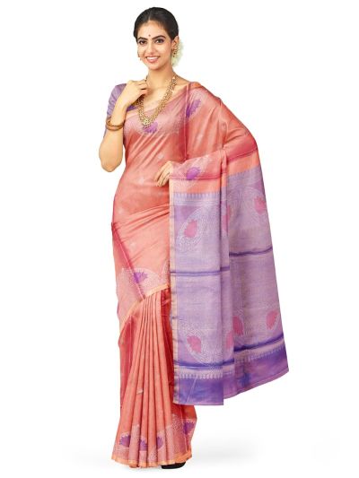 Kanmanie Soft Silk Floral Butta with Lotus Scallop 5 Inch Turning Border Saree
