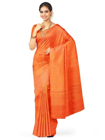 Kanmanie Soft Silk Lotus Butta with Diamond Lattice 7 Inch Jacquard Border Saree