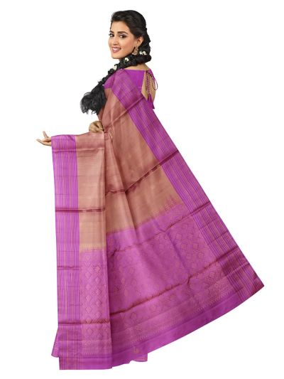 Kanmanie Soft Silk Lotus Butta with Diamond Lattice 5 Inch Zari Lines Border Saree