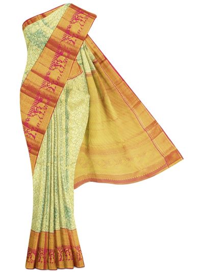 Vivaha Kanchipuram Pure Silk Bird Floral Jaal with Diagonal Paisley Pallu Saree