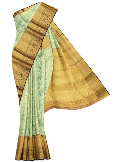 Vivaha Kanchipuram Pure Silk Floral Vine Jaal with Diagonal Leaf Brocade Pallu Saree