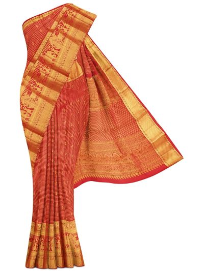Vivaha Kanchipuram Pure Silk Zari Check Paisley Butta with Zari Border Saree
