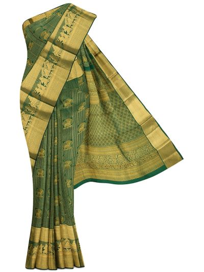 Vivaha Kanchipuram Pure Silk Zari Check Deer Motif with Zari Border Saree