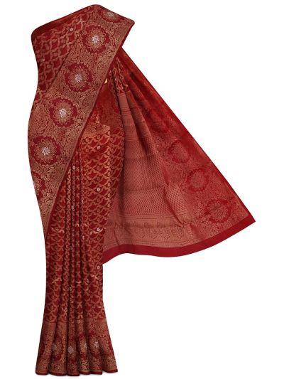 Gracecharm Uppada Silk Floral Trellis Jaal with Floral Medallion Border Saree