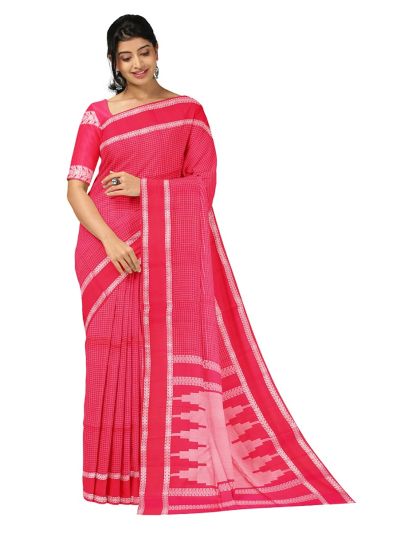 Gracecharm Pure Soft Silk Fine Zari Check with Stepped Geometric Pallu Saree