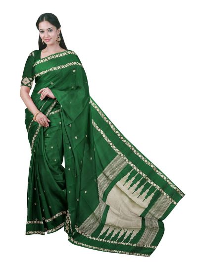 Gracecharm Pure Soft Silk Geometric Butta with Stepped Geometric Pallu Saree