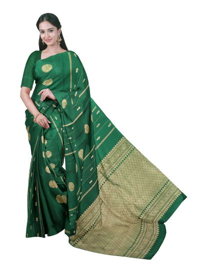 Gracecharm Pure Soft Silk Peacock Butta with Diamond Brocade Pallu Saree