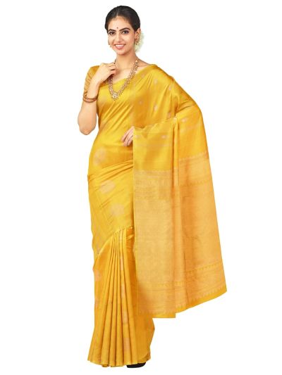 Gracecharm Pure Soft Silk Peacock Butta with Diamond Brocade Pallu Saree