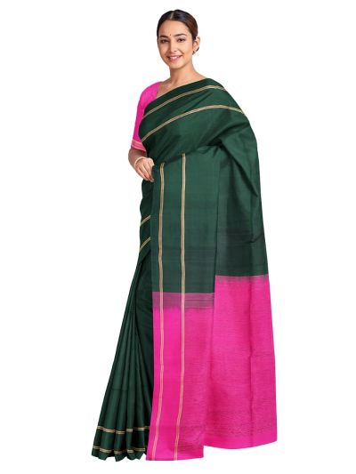 Gracecharm Pure Soft Silk Plain Body with Fine Zari Line Pallu Saree