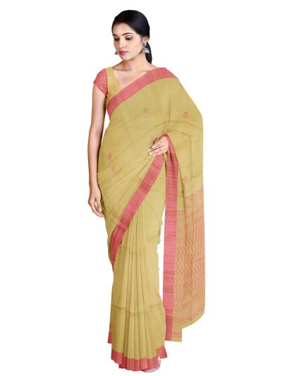 Gracecharm Pure Soft Silk Floral Butta with Chevron Brocade Pallu Saree