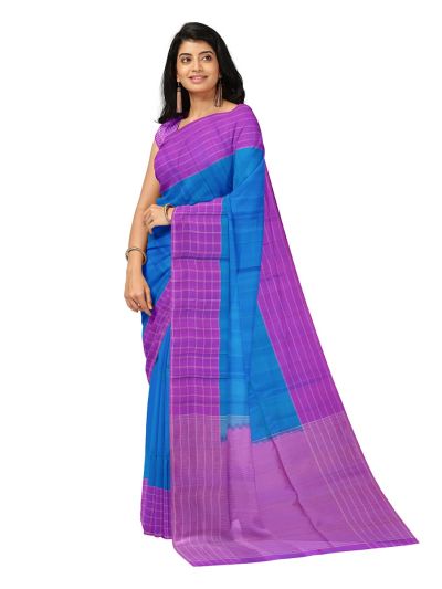 Gracecharm Pure Soft Silk Plain with Zari Check Border Saree