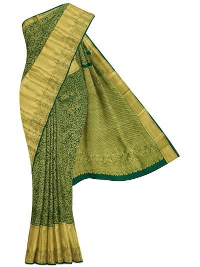 Vivaha Kanchipuram Pure Silk Leaf Jaal with Diagonal Stripe Pallu Saree