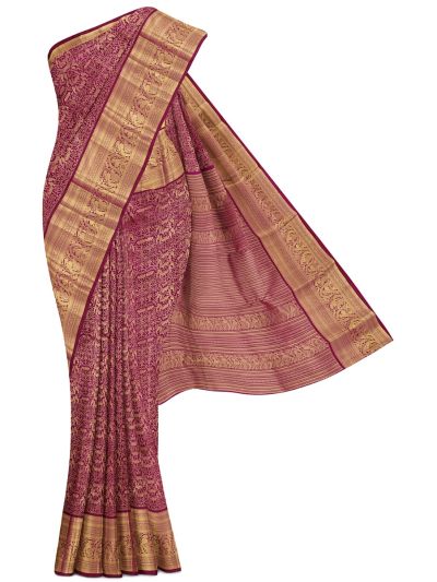 Vivaha Kanchipuram Pure Silk Floral Vine Jaal with Geometric Stripe Pallu Saree