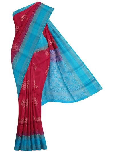 Gracecharm Pure Soft Silk Floral Butta Design Contrast Border Saree