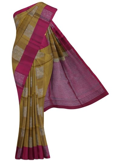 Gracecharm Pure Soft Silk Geometric Square Butta with Diamond Brocade Pallu Saree