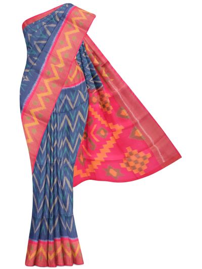 Gracecharm Pure Soft Silk Ikat Chevron with Geometric Pallu Saree