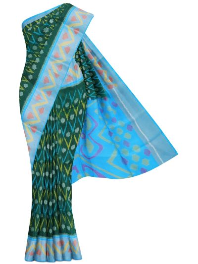 Gracecharm Pure Soft Silk Chevron Dot Ikat with Geometric Pallu Saree