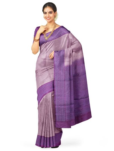 Kanmanie Soft Silk Floral Jaal with Geometric Brocade 3 Inch Border Saree