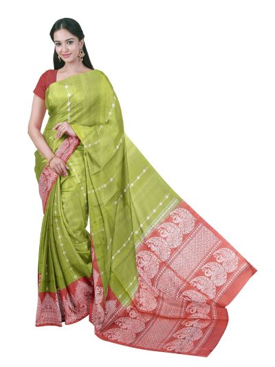 Gracecharm Pure Soft Silk Floral Stripe with Four-Petal Floral Lattice Pallu Saree