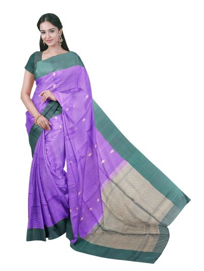Gracecharm Pure Soft Silk Zari Check Butta with Diamond Brocade Pallu Saree