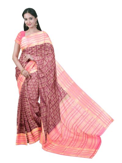 Gracecharm Silk Zari Check Butta with Striped Annapakshi Pallu Saree