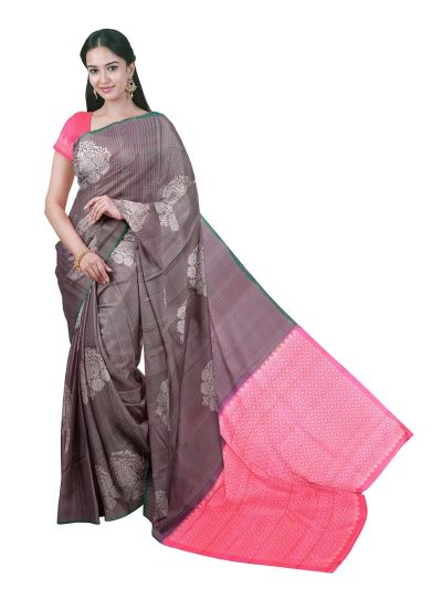 Gracecharm Pure Soft Silk Zari Check Floral Medallion with Geometric Pallu Saree