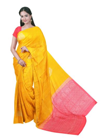 Gracecharm Pure Soft Silk Zari Check with Elephant Floral Pallu Saree