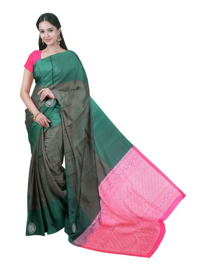 Gracecharm Pure Soft Silk Zari Check with Diagonal Geometric Brocade Pallu Saree