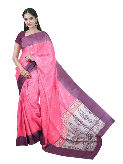 Gracecharm Pure Soft Silk Check Butta with Floral Plant Pallu Saree