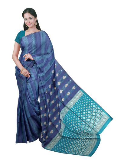 Gracecharm Pure Soft Silk Stripe Butta with Four-Petal Floral Pallu Saree