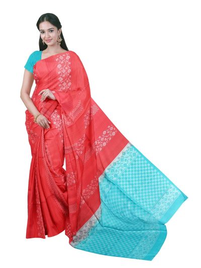 Gracecharm Pure Soft Silk Floral Check Stripe with Checkerboard Pallu Saree