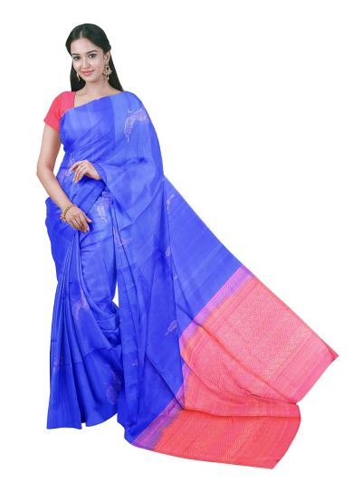 Gracecharm Pure Soft Silk Feather Butta with Leaf Jaal Pallu Saree